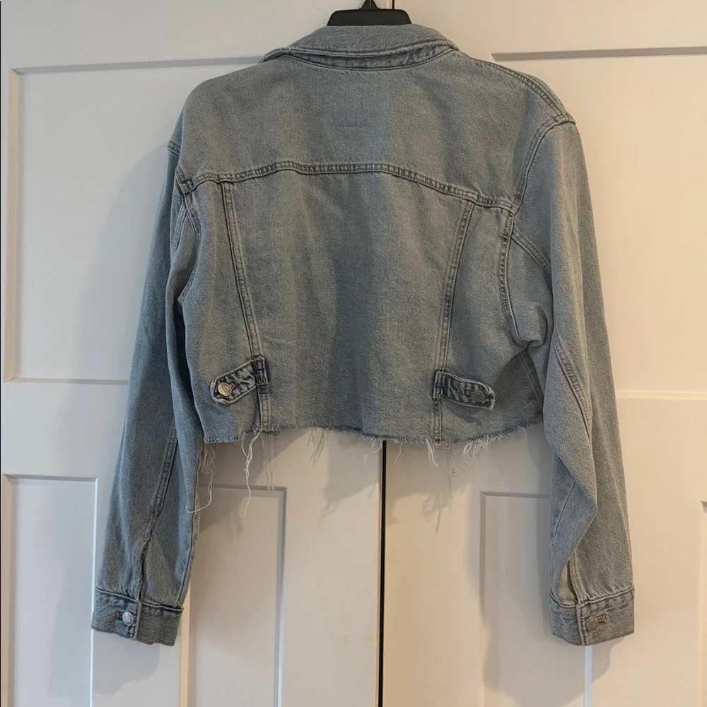 Zara Cropped Distressed Cotton Jean Jacket, Size Small - Picture 4 of 4